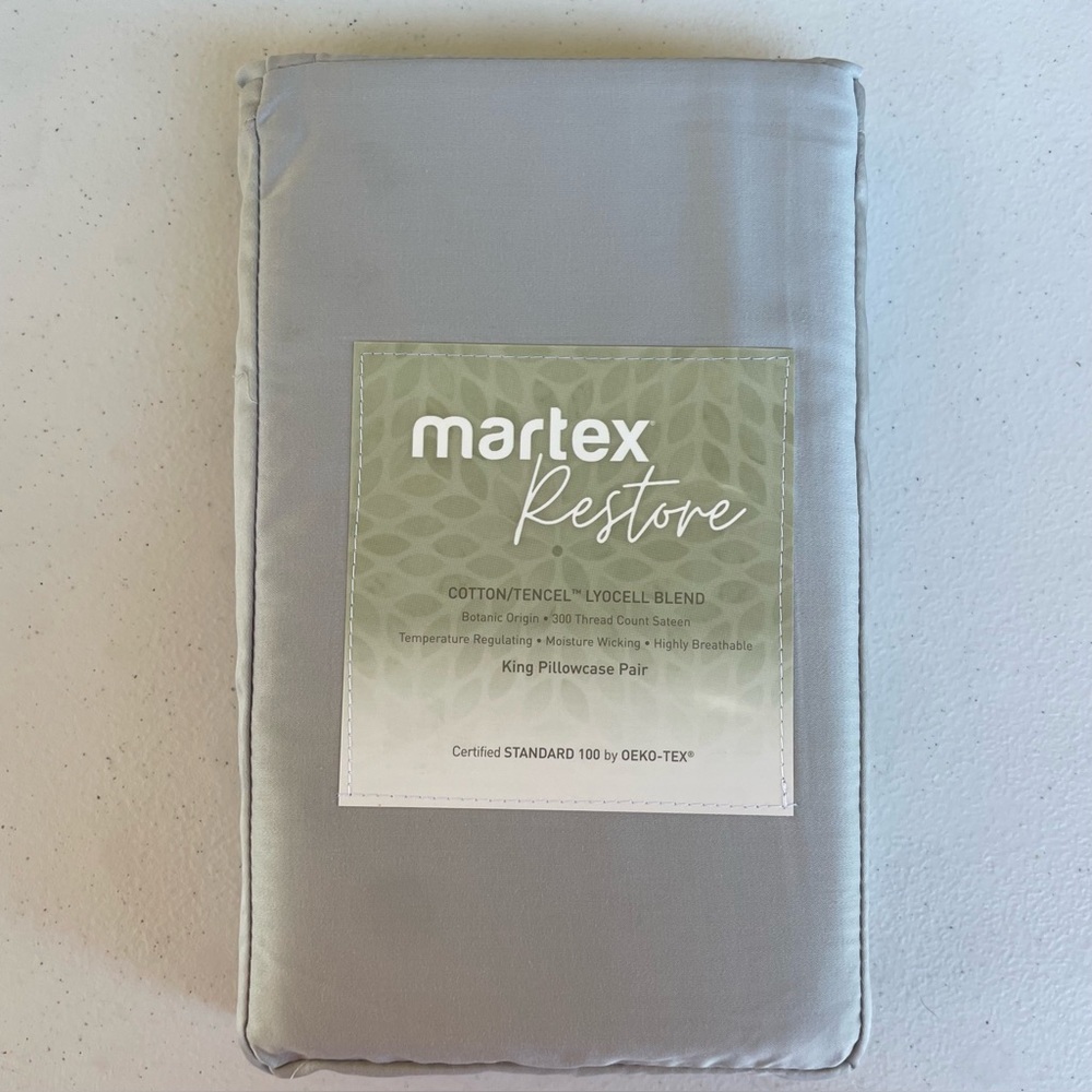 Martex Restore 300 Thread Count Pillowcases King Cotton Tencel Pair Gray